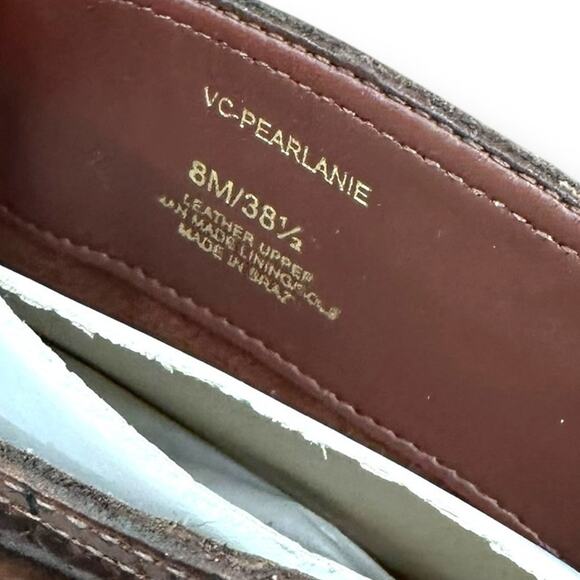 Vince Camuto NIB Pearlanie Rich Cocoa Glaze Croc Leather Knee High Heeled Boots - Picture 10 of 14